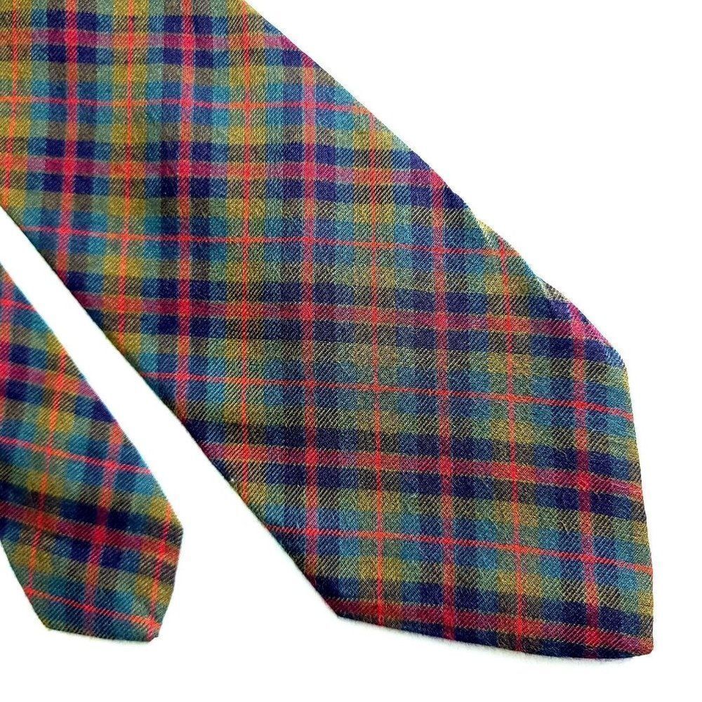 Gap Rayon Wool Plaid Green Blue‎ Red Yellow Rayon Wool Mad In USA Tie